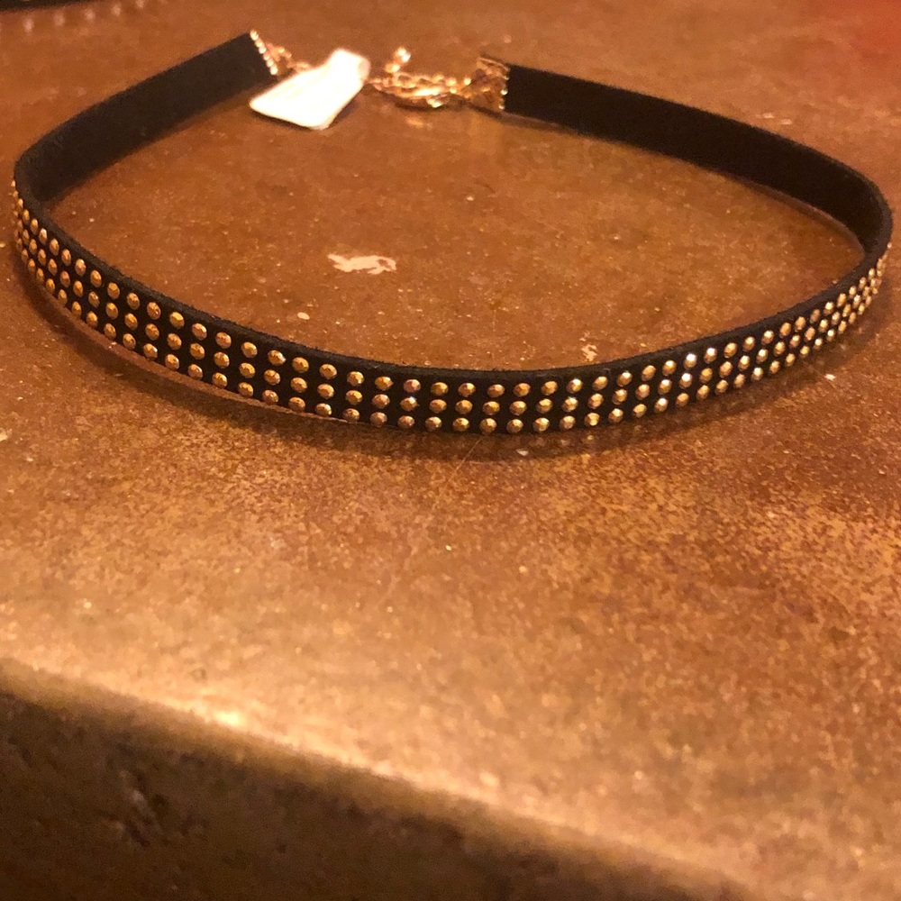 Black Choker with Gold Studs